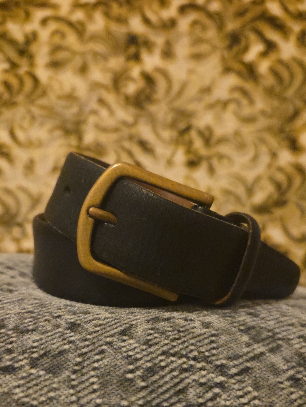 Minimalist Black Leather Dress Belt With Solid Brass Buckle